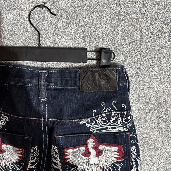 Y2K Inspired Jeans Women Size 14 Mallgoth Bootcut Rock Tattoo Grunge Embroidered - Picture 8 of 11